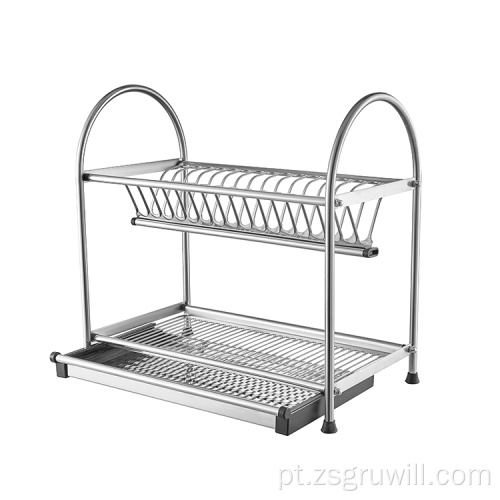 Rack de drenagem de cozinha de prateleira de metal durável de 2 camadas